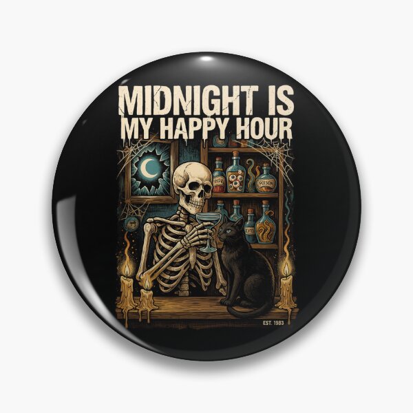 Item preview, Midnight Is My Happy Hour, Skeleton Bar Black Cat Poison Vintage Horror 80s designed and sold by CryptReel.
