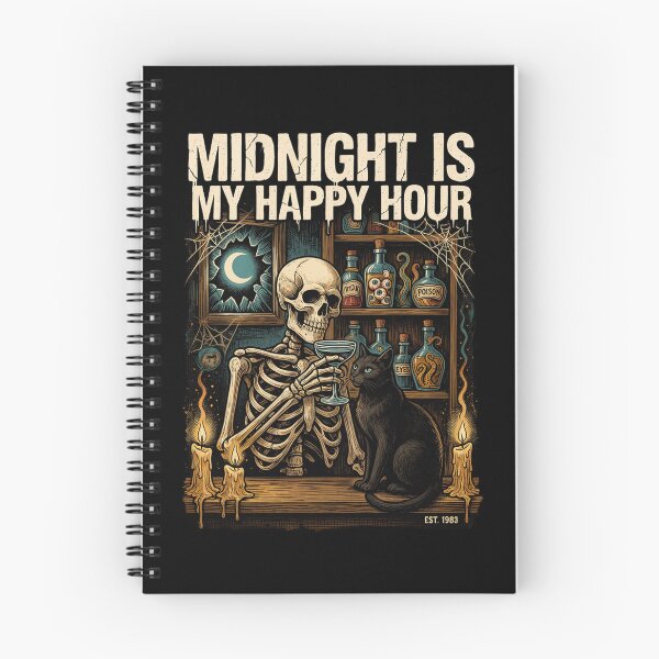 Item preview, Midnight Is My Happy Hour, Skeleton Bar Black Cat Poison Vintage Horror 80s designed and sold by CryptReel.