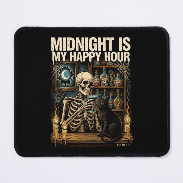 Item preview, Midnight Is My Happy Hour, Skeleton Bar Black Cat Poison Vintage Horror 80s designed and sold by CryptReel.