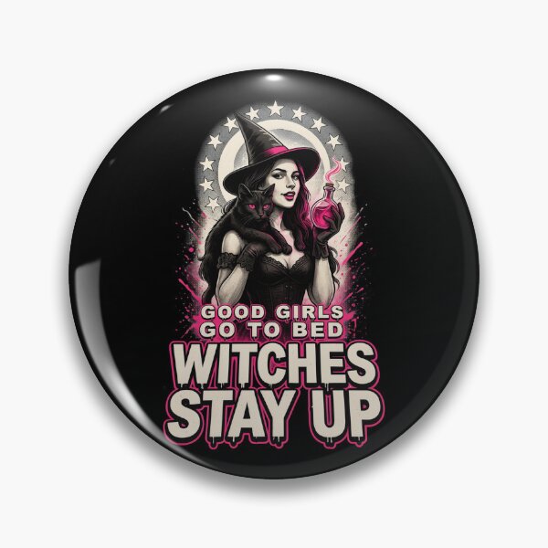 Item preview, Good Girls Go to Bed Witches Stay Up, Glamour Witch Black Cat Potion Horror 80s designed and sold by CryptReel.