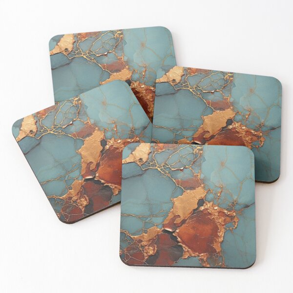 Item preview, Kintsugi Turquoise Marble and Liquid Gold Abstract Crack Pattern designed and sold by LYAN-STORE.