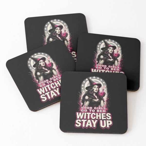 Item preview, Good Girls Go to Bed Witches Stay Up, Glamour Witch Black Cat Potion Horror 80s designed and sold by CryptReel.
