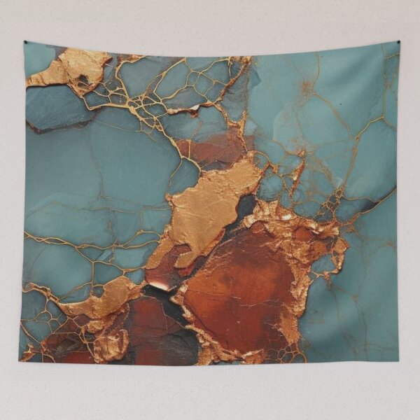 Item preview, Kintsugi Turquoise Marble and Liquid Gold Abstract Crack Pattern designed and sold by LYAN-STORE.