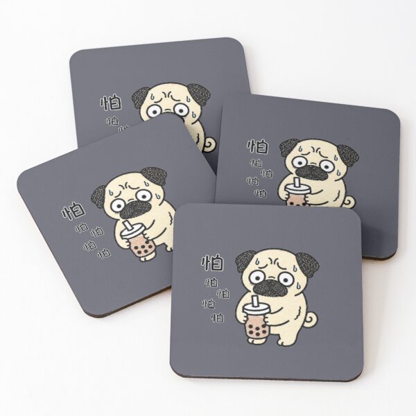 Item preview, Cute Nervous Pug with Bubble Tea Kawaii Dog Featuring Traditional Chinese Typography designed and sold by Tiny Paw by jojojo Studio.