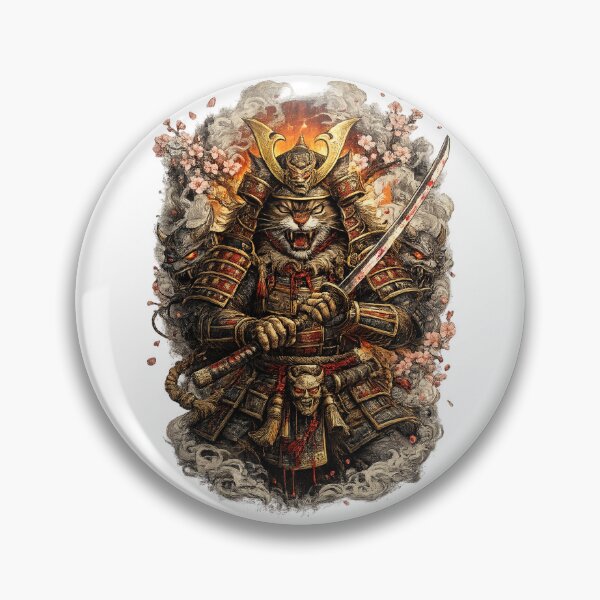 Item preview, Samurai Cat Warrior – Fierce Japanese Oni T-Shirt Design designed and sold by Cavalier-org.