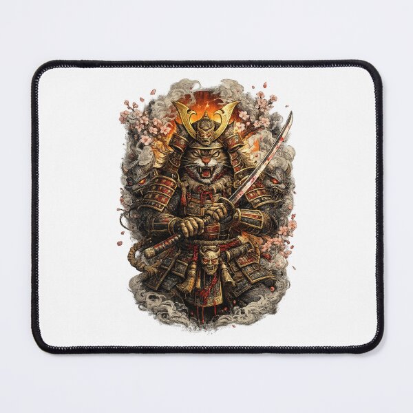 Item preview, Samurai Cat Warrior – Fierce Japanese Oni T-Shirt Design designed and sold by Cavalier-org.