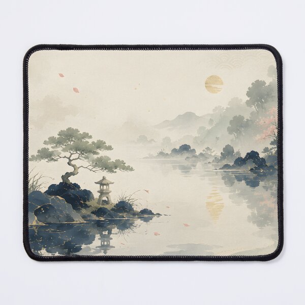 Item preview, Japanese Pond Reflection Art, Serene Ukiyo-e Water Landscape Poster & Sticker designed and sold by Yuzanart-japan.