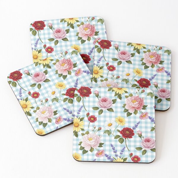 Item preview, Botanical Wildflower Sprigs on Blue Gingham Pattern designed and sold by unique0703.