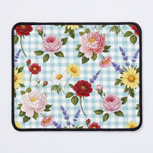 Item preview, Botanical Wildflower Sprigs on Blue Gingham Pattern designed and sold by unique0703.