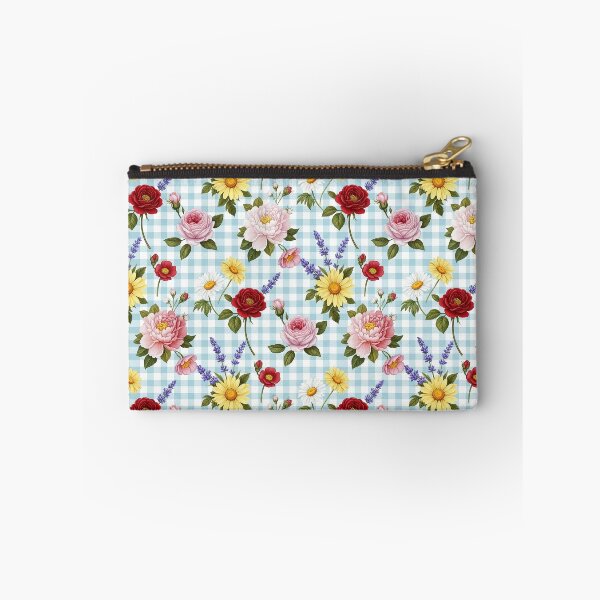 Item preview, Botanical Wildflower Sprigs on Blue Gingham Pattern designed and sold by unique0703.