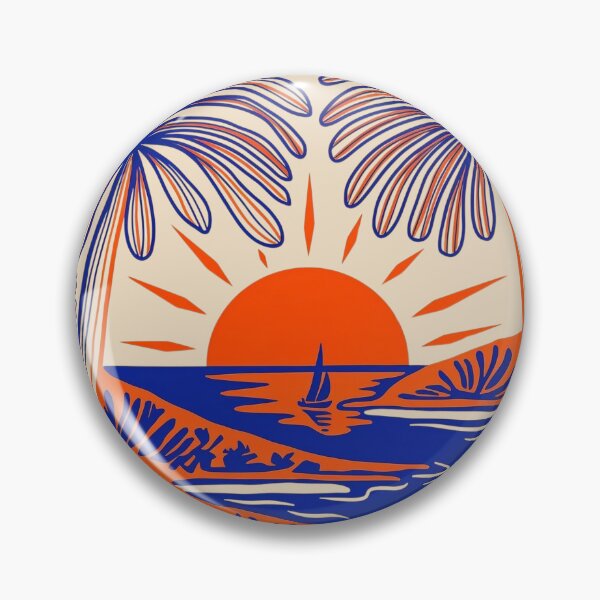 Item preview, Retro Tropical Sunset Beach Art Print | Blue & Orange Coastal Palm Trees Illustration | Vintage Summer Ocean Landscape Wall Decor designed and sold by RSDigitalPrintDesign.