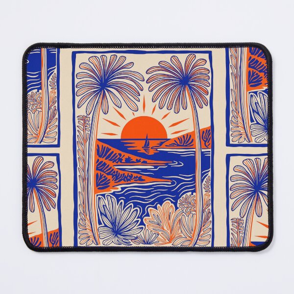 Item preview, Retro Tropical Sunset Beach Art Print | Blue & Orange Coastal Palm Trees Illustration | Vintage Summer Ocean Landscape Wall Decor designed and sold by RSDigitalPrintDesign.