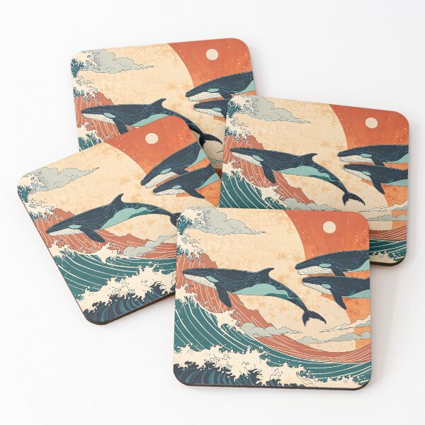 Item preview, Majestic Humpback Whales Over Japanese Waves designed and sold by KiraChie.