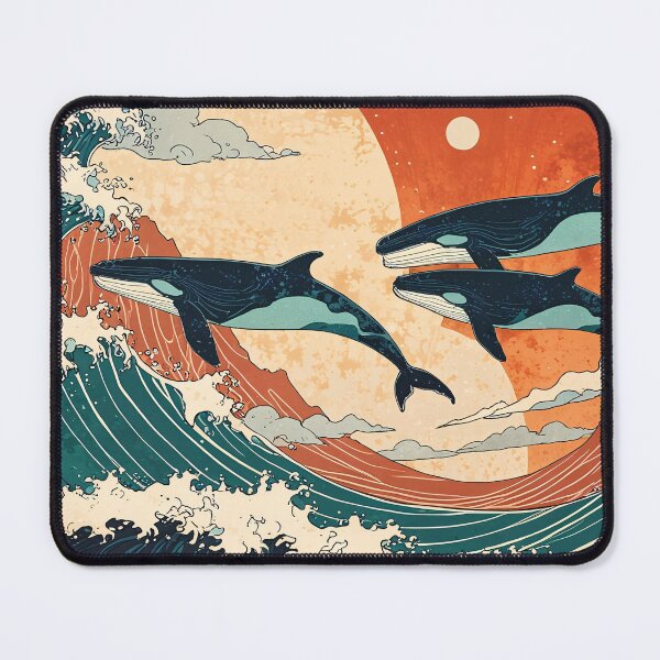 Item preview, Majestic Humpback Whales Over Japanese Waves designed and sold by KiraChie.