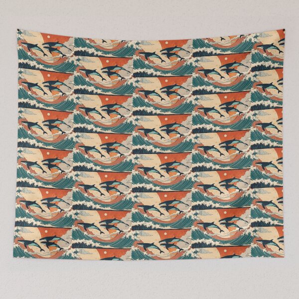 Item preview, Majestic Humpback Whales Over Japanese Waves designed and sold by KiraChie.