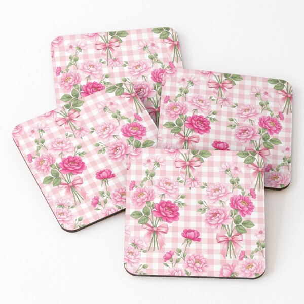 Item preview, Coquette Pink Florals and Bows on Gingham Pattern designed and sold by unique0703.