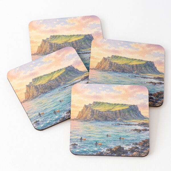 Item preview, Korea Jeju Seongsan Ilchulbong Haenyeo Watercolor - Sunrise Peak Ocean Art Print designed and sold by KOREA-HAENAM.