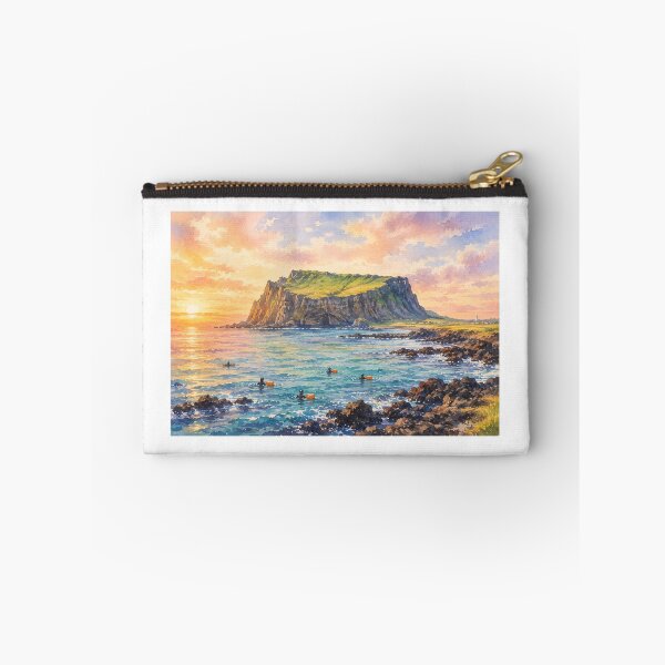Item preview, Korea Jeju Seongsan Ilchulbong Haenyeo Watercolor - Sunrise Peak Ocean Art Print designed and sold by KOREA-HAENAM.