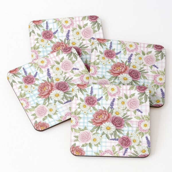 Item preview, Botanical Wildflower Sprigs on Blue Gingham Pattern designed and sold by unique0703.