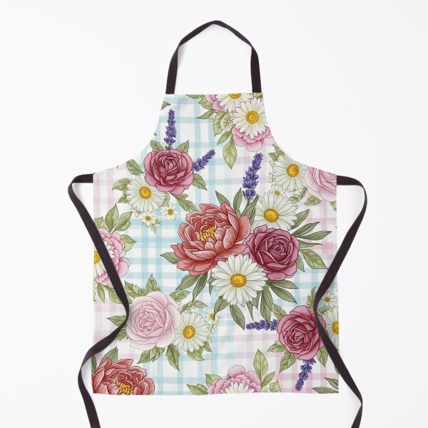 Item preview, Botanical Wildflower Sprigs on Blue Gingham Pattern designed and sold by unique0703.