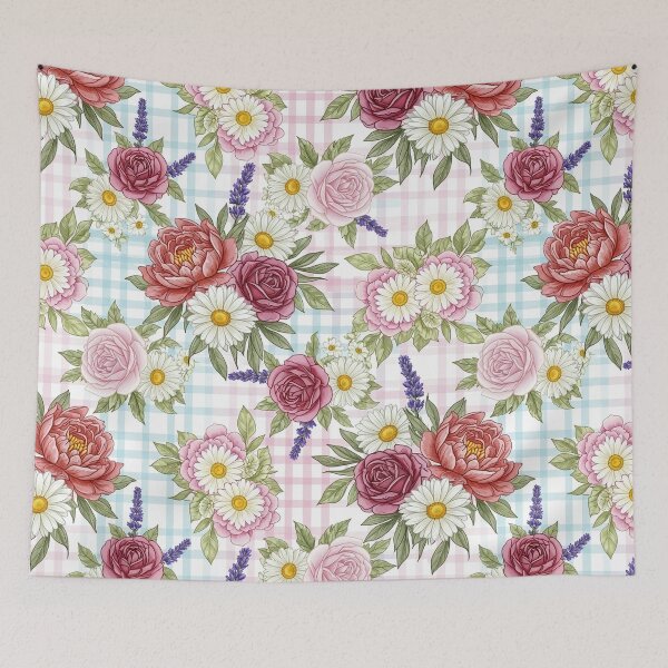 Item preview, Botanical Wildflower Sprigs on Blue Gingham Pattern designed and sold by unique0703.