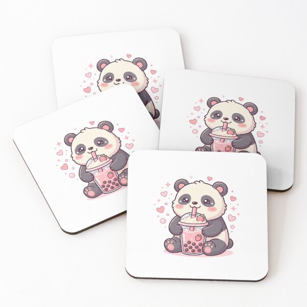 Item preview, Kawaii Panda Drinking Strawberry Bubble Tea designed and sold by KawaiiMoonStudio.