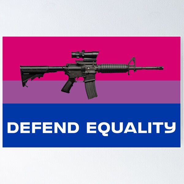 Item preview, Defend Equality Bisexual Pride Flag AR-15 Art Print | LGBT Gun Rights Poster - Bi Pride, Armed Queer Community, Second Amendment LGBTQ Decor & Stickers designed and sold by RevolutionToday.