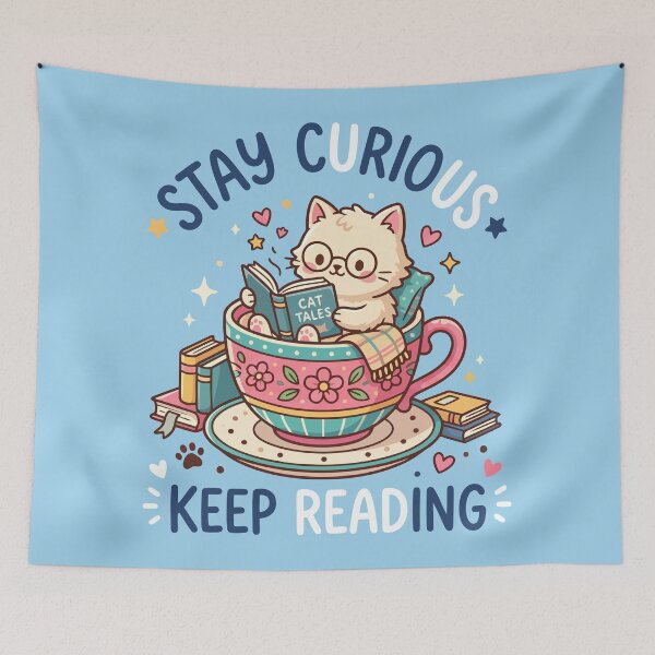 Item preview, Stay Curious Keep Reading Cute Cat Teacup designed and sold by Amir Faysal.