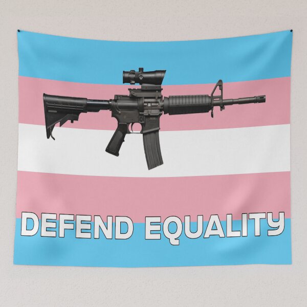 Item preview, Defend Equality Trans Pride Flag AR-15 Art Print | Trans Gun Rights Poster - Transgender Pride, Armed Queer Community, Second Amendment LGBTQ Decor & Stickers designed and sold by RevolutionToday.