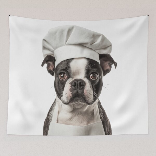 Item preview, Funny Boston Terrier Dog Chef Realistic Animal Cooking Humor Art designed and sold by LazyOwlStore.
