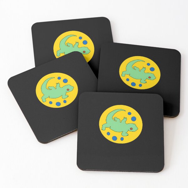 Item preview, Lizard Silhouette on a Bright Yellow Circle with Blue Bubbles designed and sold by gogo-o-ArT.