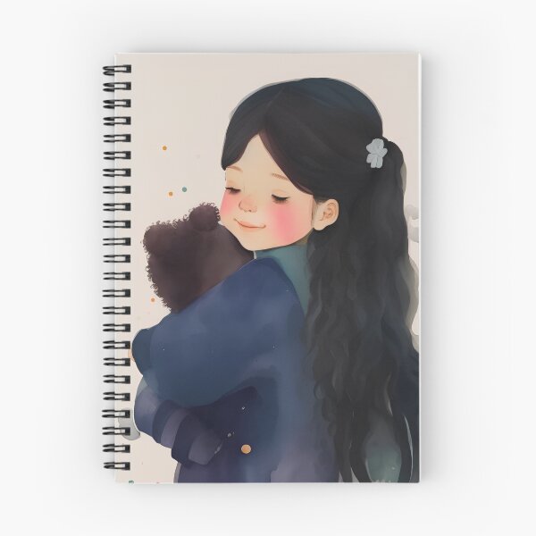Item preview, Cute Watercolor Girl Hugging Teddy Bear  designed and sold by CatandTea.