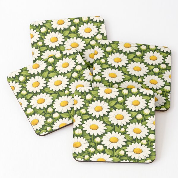 Item preview, White Daisy Floral Pattern Green Garden Art designed and sold by LuisWorks.