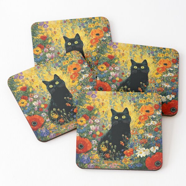 Item preview, Black Cat in Klimt Flower Garden  designed and sold by Vicky Brago-Mitchell®.