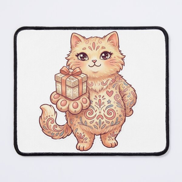 Item preview, Cute Cat Holding Gift Ornamental Style Illustration designed and sold by Iampoji.