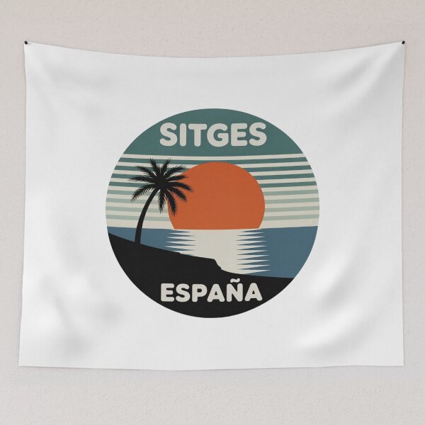 Item preview, Sitges España: Retro Palm Silhouette Sunset Badge designed and sold by CircinusStore.