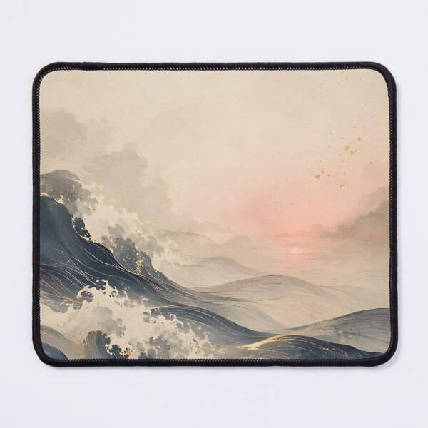 Item preview, Ocean Waves at Dusk Japanese Ukiyo-e Art – Peaceful Indigo Sea and Gold Watercolor designed and sold by Yuzanart-japan.