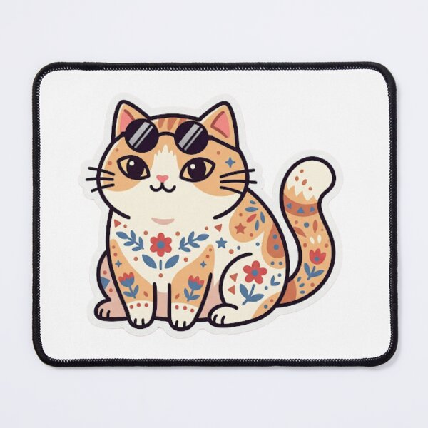Item preview, Cute Cat with Sunglasses Floral Mandala Art designed and sold by Iampoji.