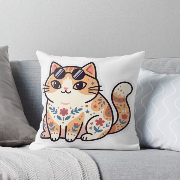 Item preview, Cute Cat with Sunglasses Floral Mandala Art designed and sold by Iampoji.