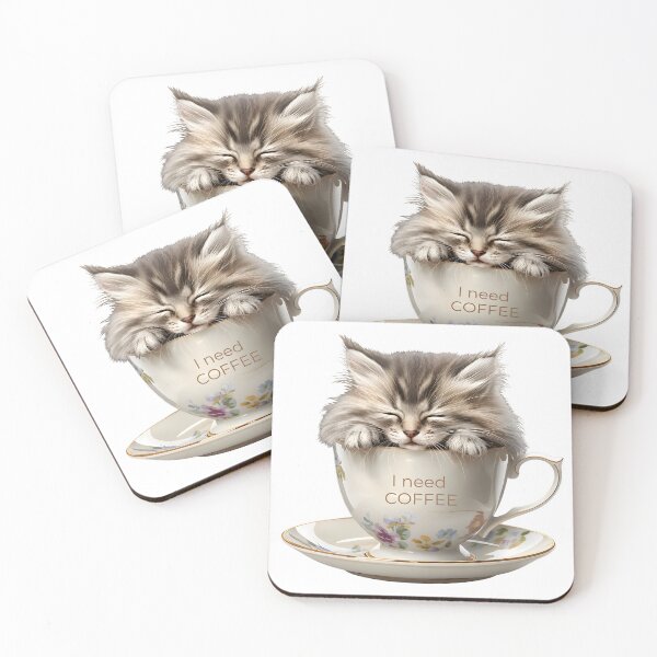 Item preview, Sleepy Siberian Kitten Needs Coffee designed and sold by 247GiftsbyTina.