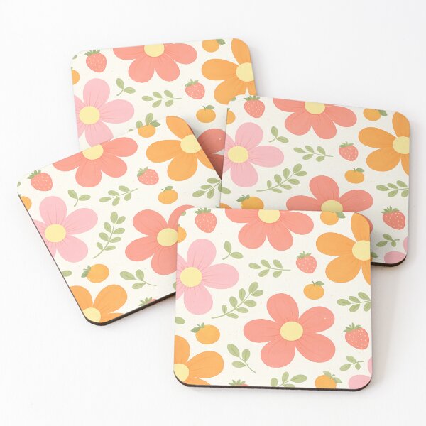 Item preview, Retro Floral Pattern Orange Pink Strawberry Art designed and sold by LuisWorks.