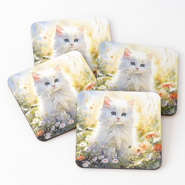 Item preview, Sunlit White Kitten in a Wildflower Meadow designed and sold by 247GiftsbyTina.