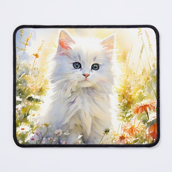 Item preview, Sunlit White Kitten in a Wildflower Meadow designed and sold by 247GiftsbyTina.
