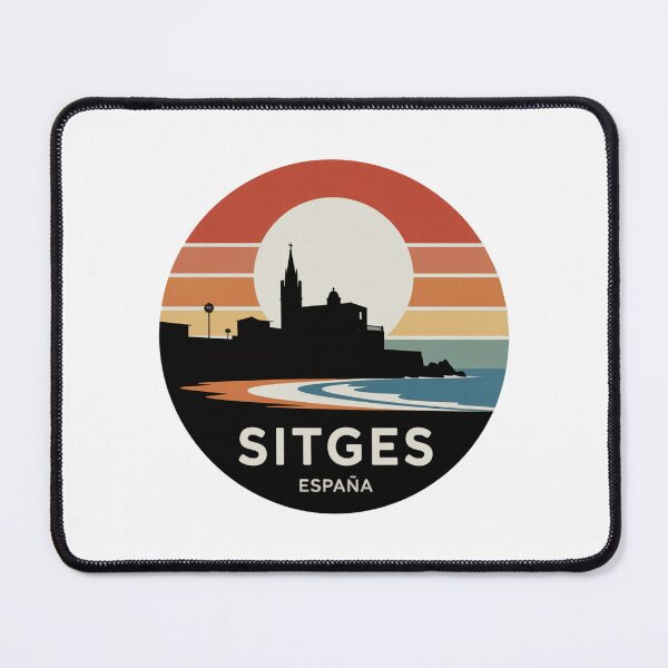 Item preview, Sitges España: Retro Skyline Sunset Stripes Badge designed and sold by CircinusStore.