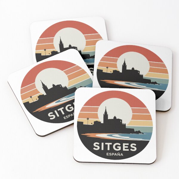Item preview, Sitges España: Retro Skyline Sunset Stripes Badge designed and sold by CircinusStore.