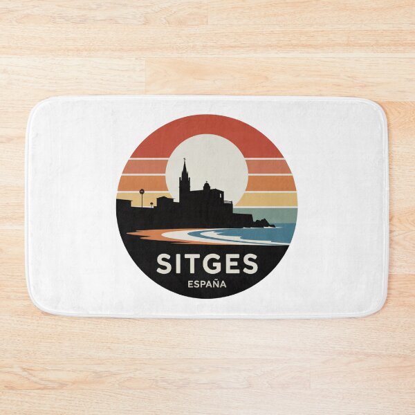 Item preview, Sitges España: Retro Skyline Sunset Stripes Badge designed and sold by CircinusStore.