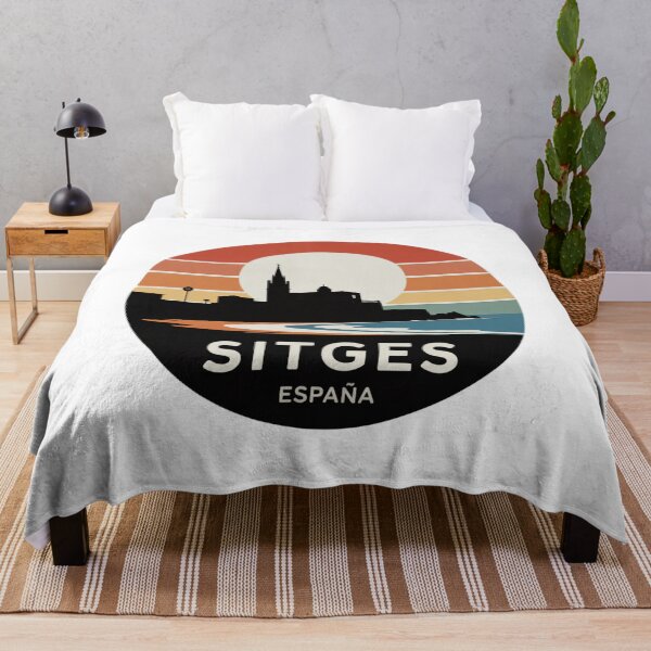 Item preview, Sitges España: Retro Skyline Sunset Stripes Badge designed and sold by CircinusStore.