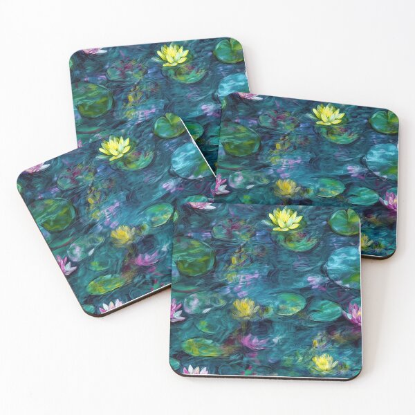 Item preview, Moonlit Water Lilies – Dark Impressionist Painting designed and sold by helgekerler.