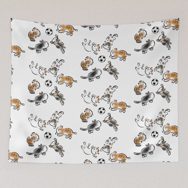 Item preview, Playful Cats Playing Soccer Ink Art designed and sold by aimicat.