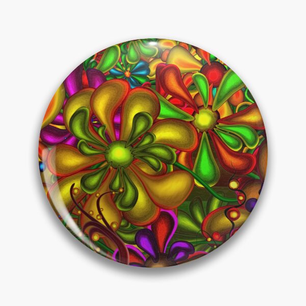 Item preview, Colorful Whimsy psychedelic floral pin button  designed and sold by Ofir mor.